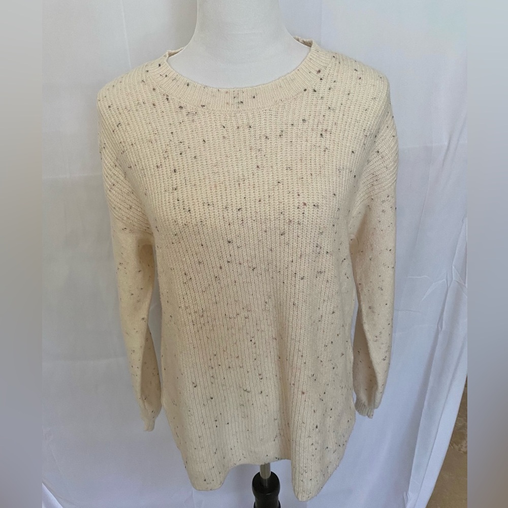 EUC LOFT Outlet Cream Flecked Crew Neck Sweater, MEDIUM